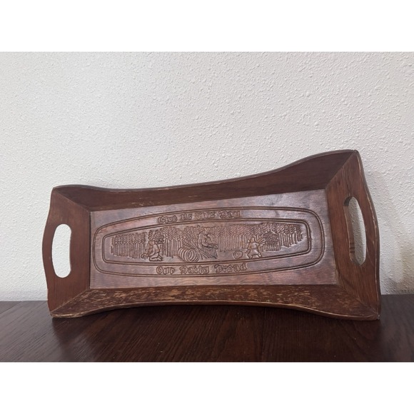 The Unbranded Brand Other - Vintage Wood Wall Shelf Bread Board Kitchen Decor Give Us This Day Cottagecore